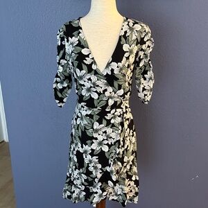Floral Wrap Dress - Black and White